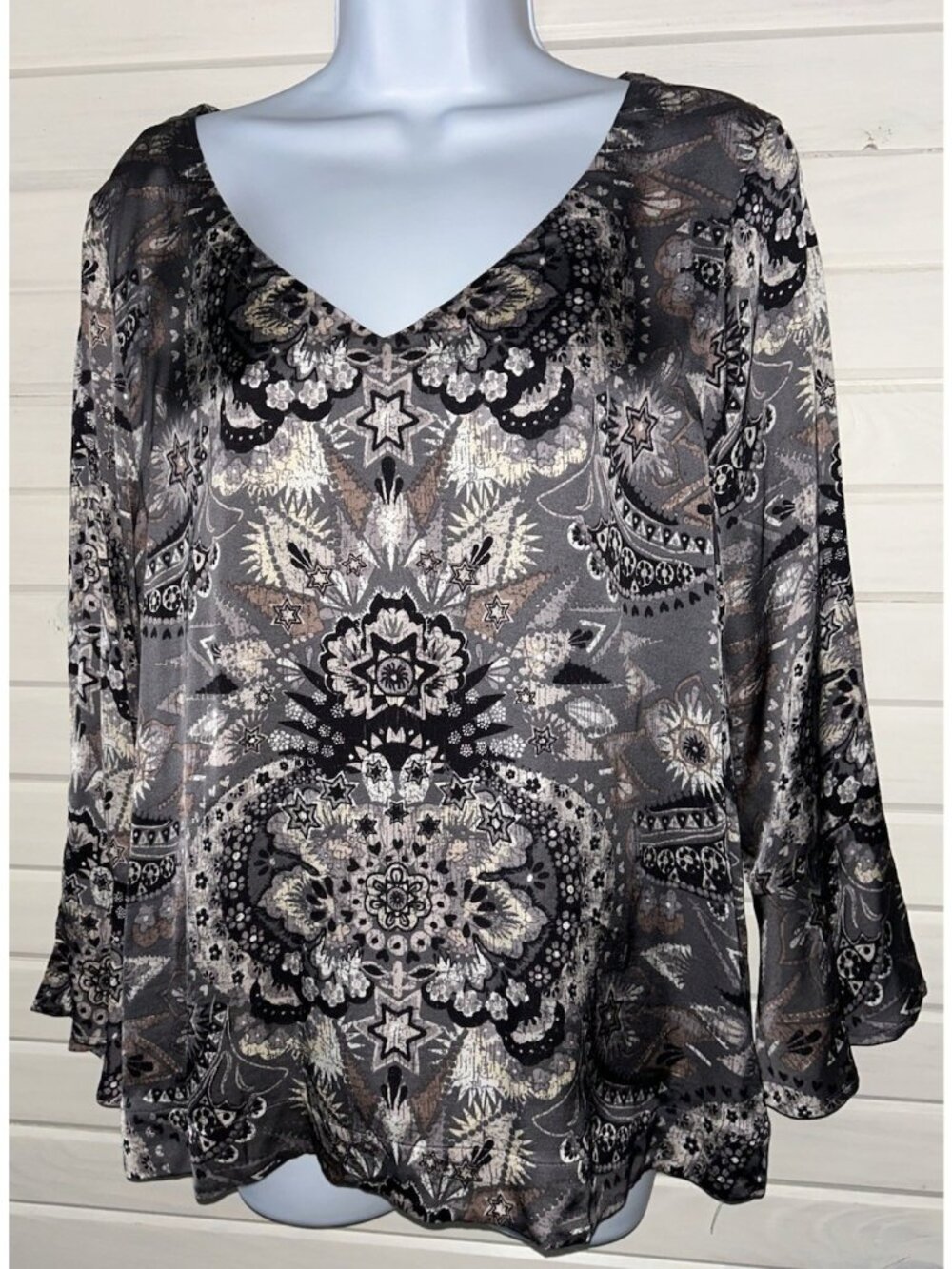 Odd Molly Anthropologie Sz 3 (LARGE) Gray Head Turner Blouse Peasant Boho EUC